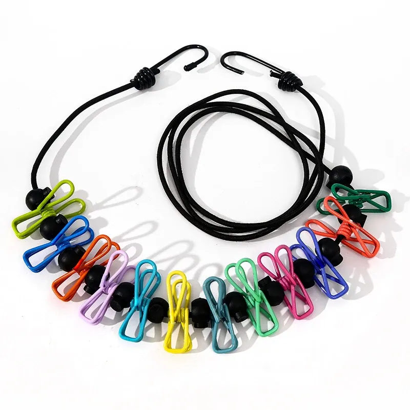 Corde à linge élastique portable de 1,8 m avec 12 pinces colorées 6