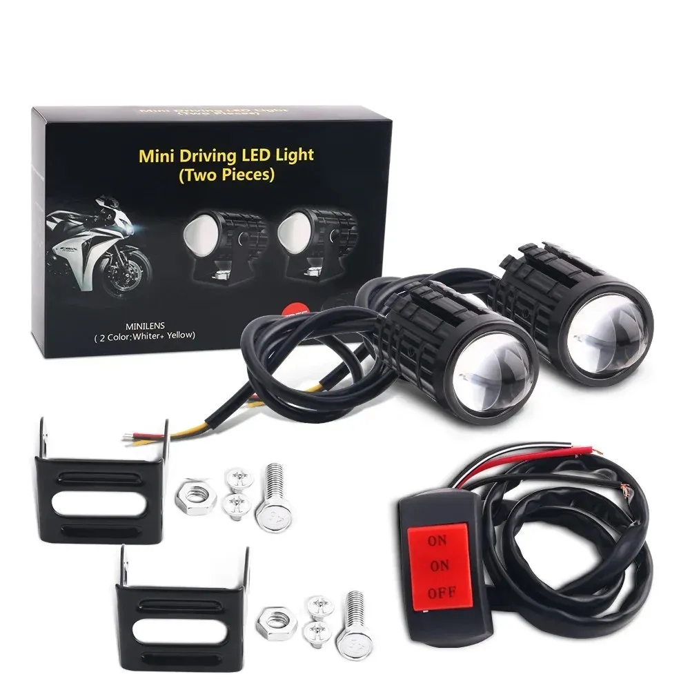 Phare LED universel pour moto à lentille de projecteur, double couleur, pour quad, scooter et feu de route auxiliaire - Image 1
