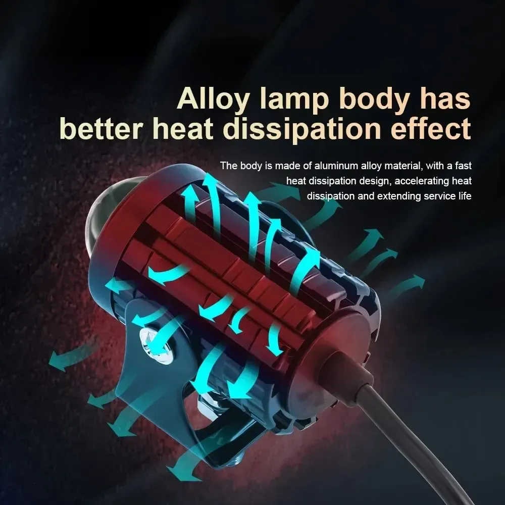 Phare LED universel pour moto à lentille de projecteur, double couleur, pour quad, scooter et feu de route auxiliaire 3