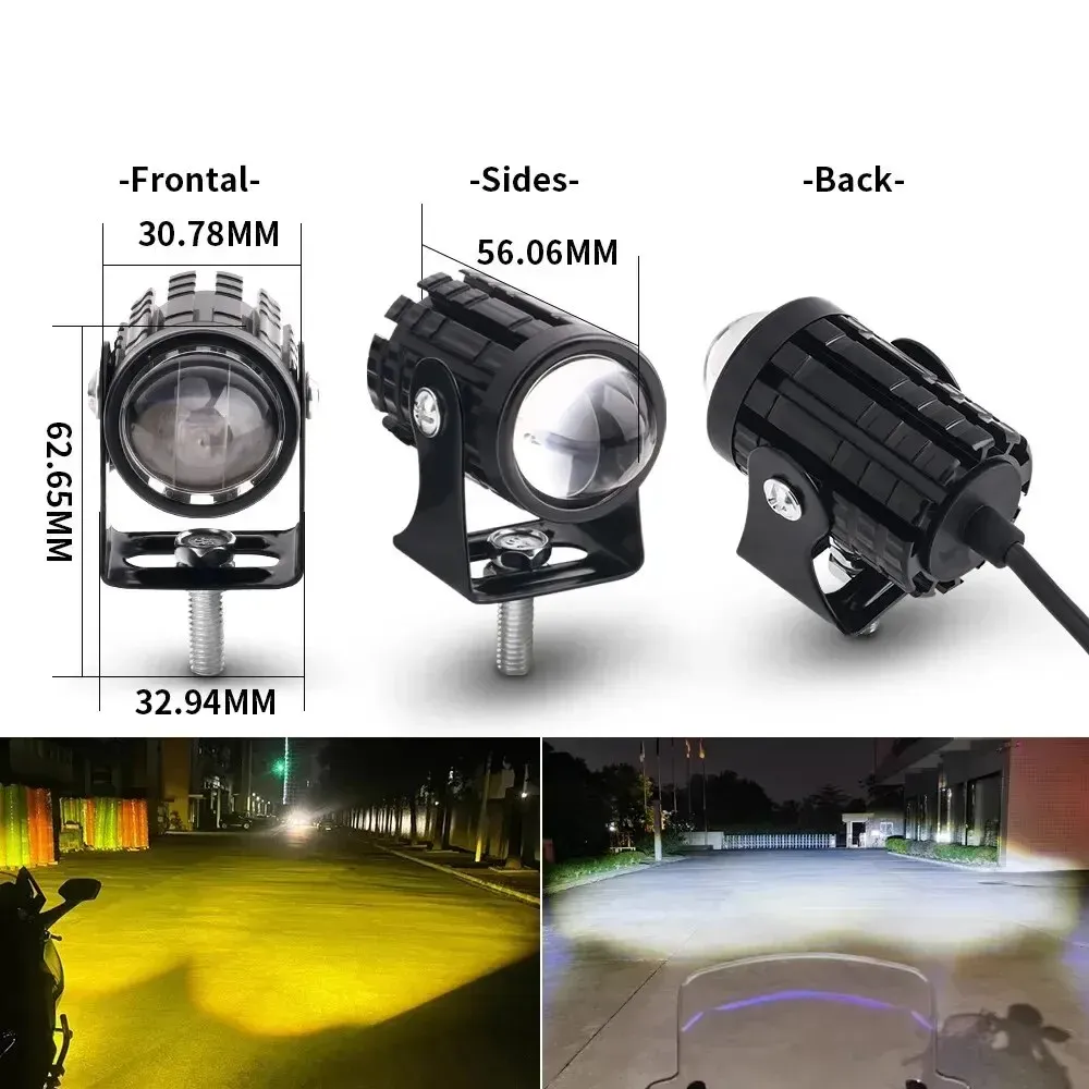 Phare LED universel pour moto à lentille de projecteur, double couleur, pour quad, scooter et feu de route auxiliaire 2