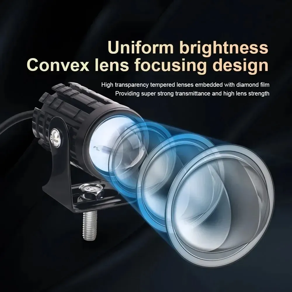 Phare LED universel pour moto à lentille de projecteur, double couleur, pour quad, scooter et feu de route auxiliaire 4
