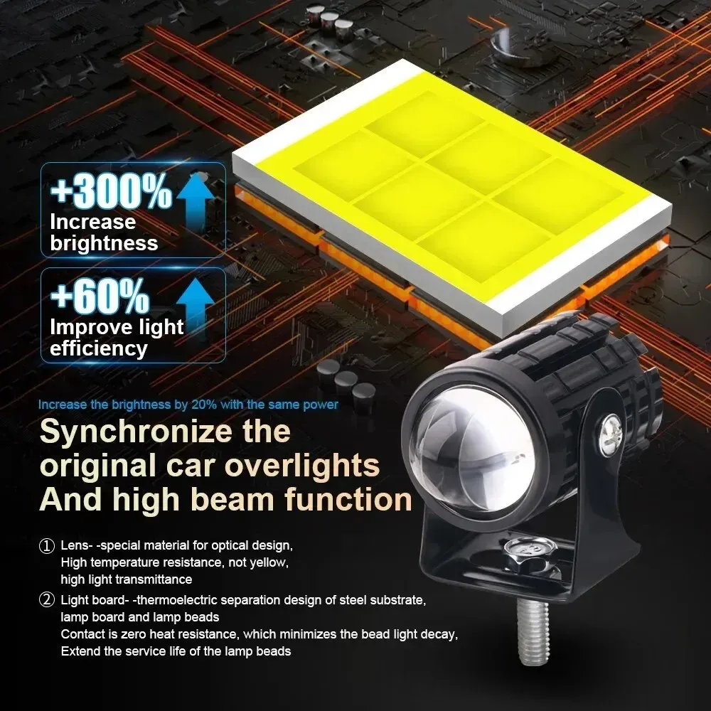 Phare LED universel pour moto à lentille de projecteur, double couleur, pour quad, scooter et feu de route auxiliaire 5