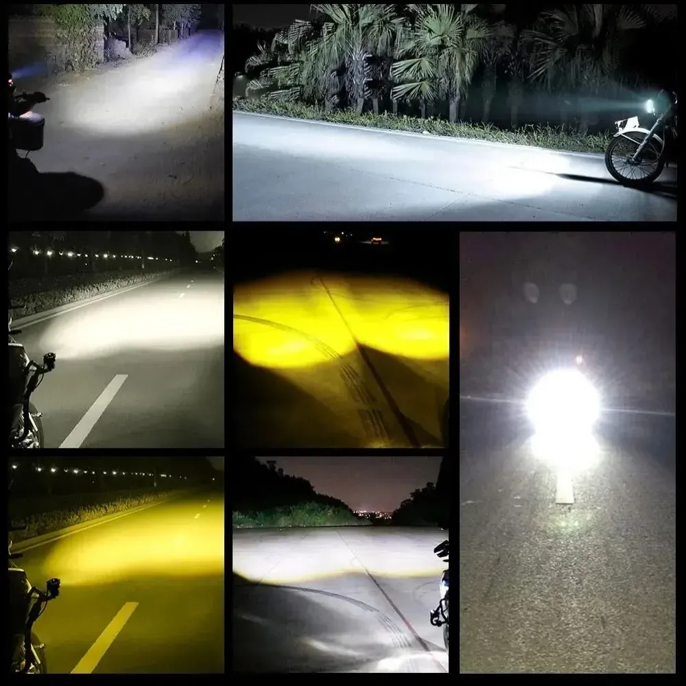 Phare LED universel pour moto à lentille de projecteur, double couleur, pour quad, scooter et feu de route auxiliaire 6