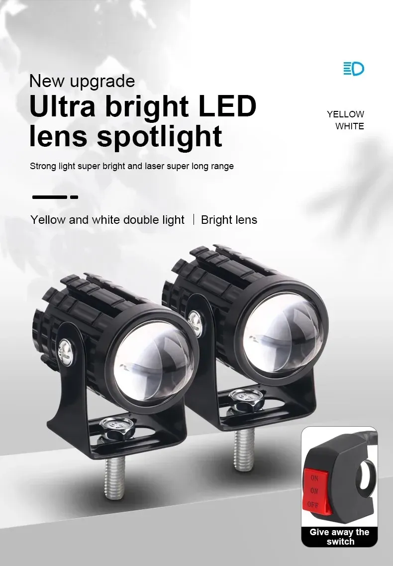 Phare LED universel bicolore pour moto, vue d'ensemble