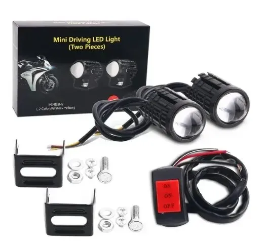 Phare LED universel pour moto à lentille de projecteur, double couleur, pour quad, scooter et feu de route auxiliaire 8