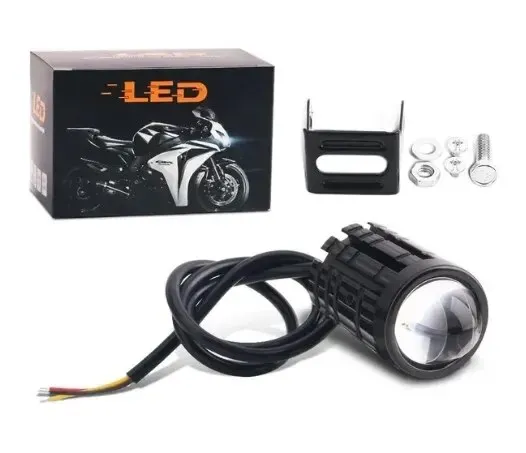 Phare LED universel pour moto à lentille de projecteur, double couleur, pour quad, scooter et feu de route auxiliaire 7