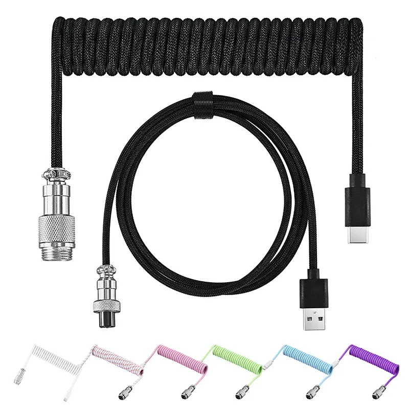 Câble spiralé USB Type-C pour clavier mécanique, connecteur d'aviation GX16 2