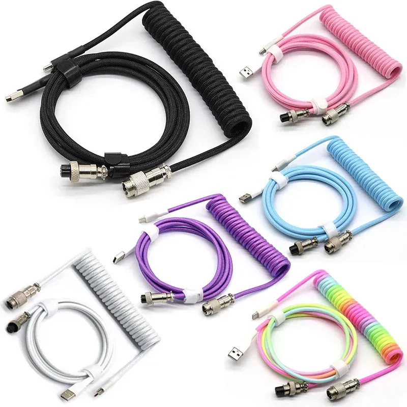 Câble spiralé USB Type-C pour clavier mécanique, connecteur d'aviation GX16