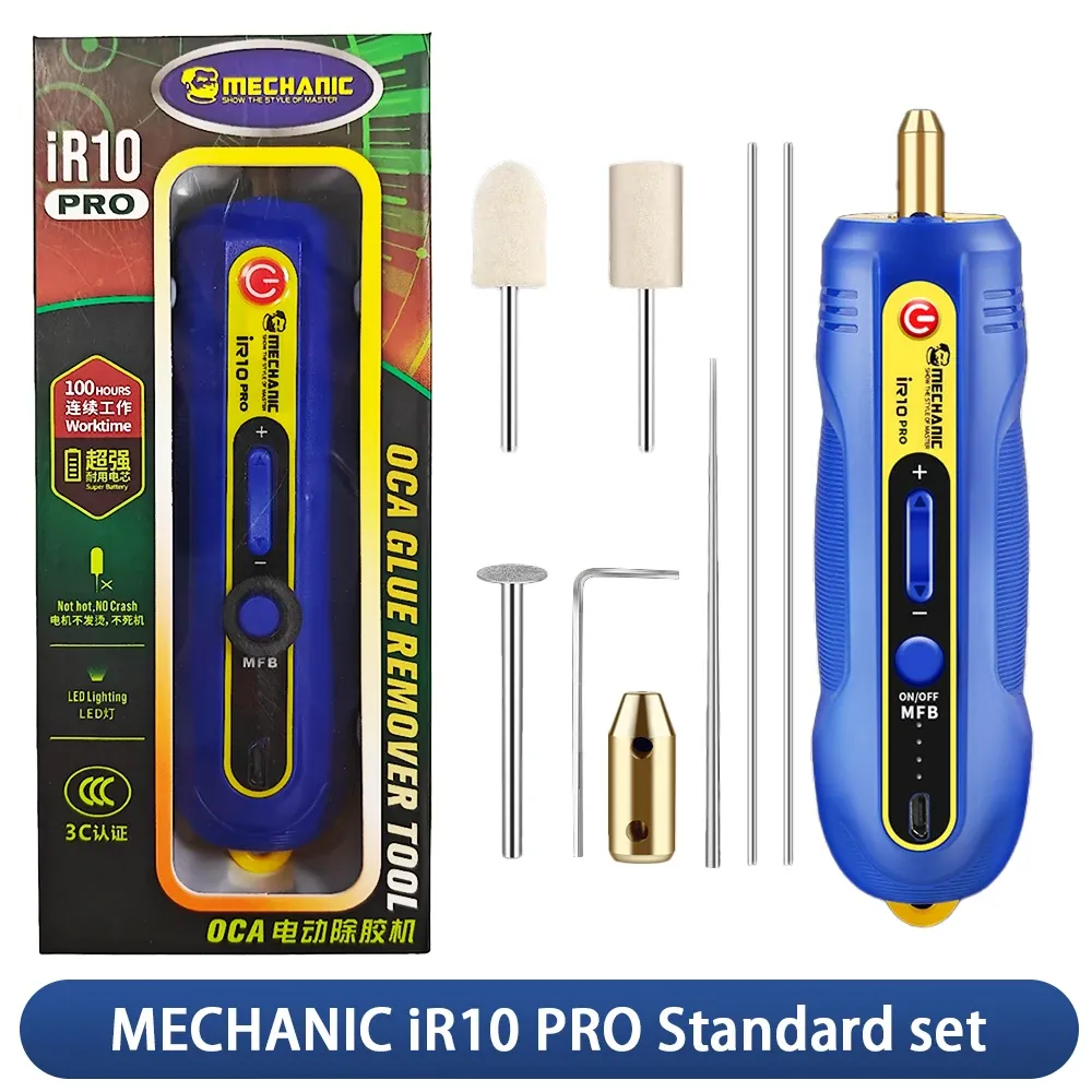 Stylo électrique décolleur MECHANIC IR10 PRO 6 en 1, 3 niveaux de réglage, pour retirer la colle des écrans LCD de téléphones portables, avec outil de polissage 8