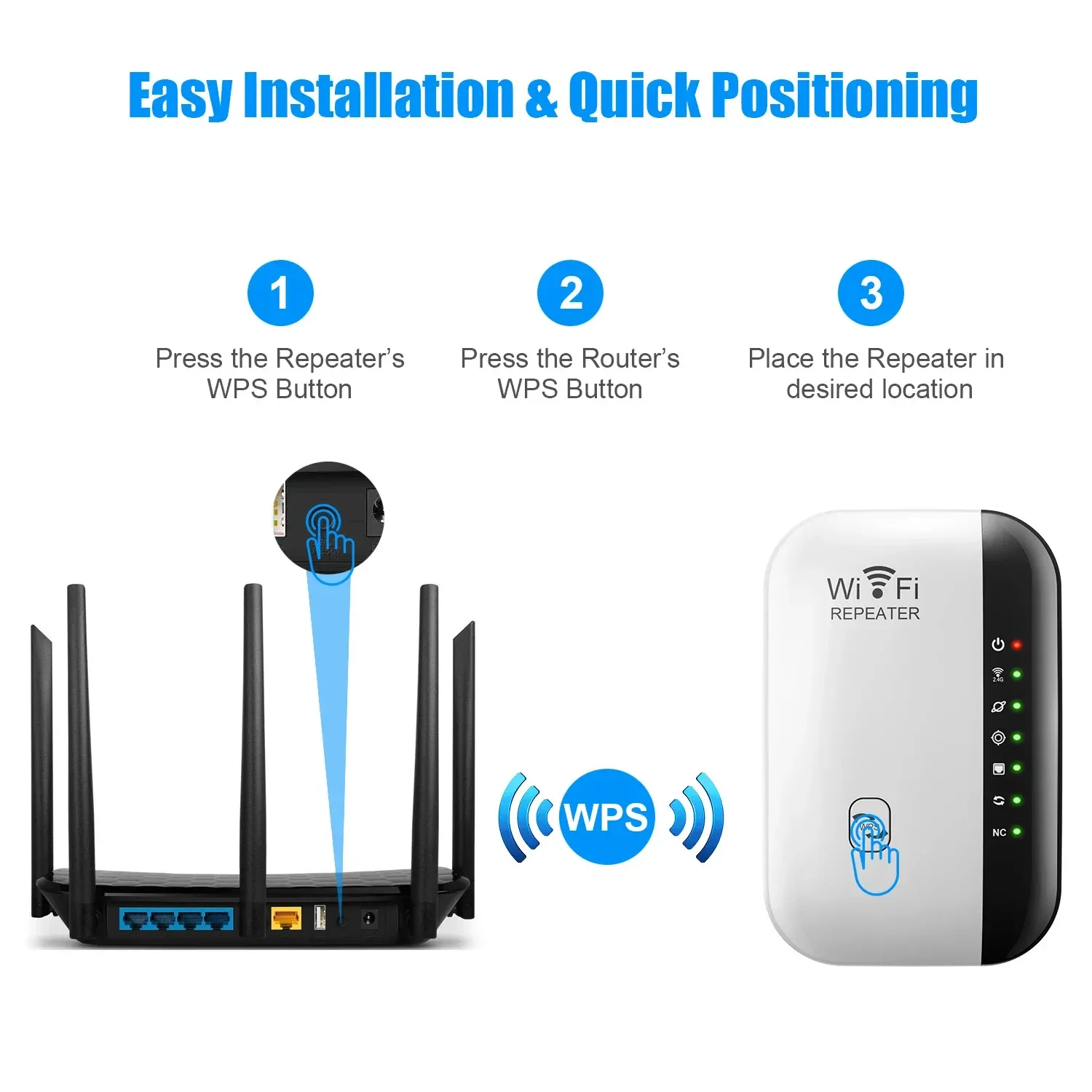 Répéteur WiFi sans fil 300 Mbps, norme 802.11n avec WPS et 7 voyants d'état 3