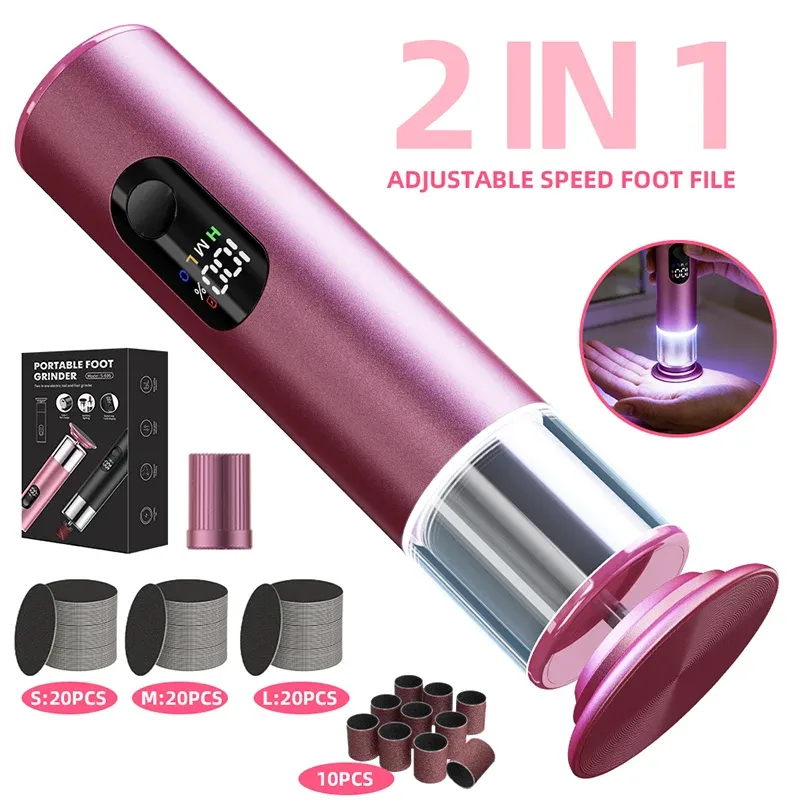 Râpe électrique rechargeable 2-en-1 pour pieds, avec 60 disques abrasifs remplaçables et kit de pédicure - Image 1