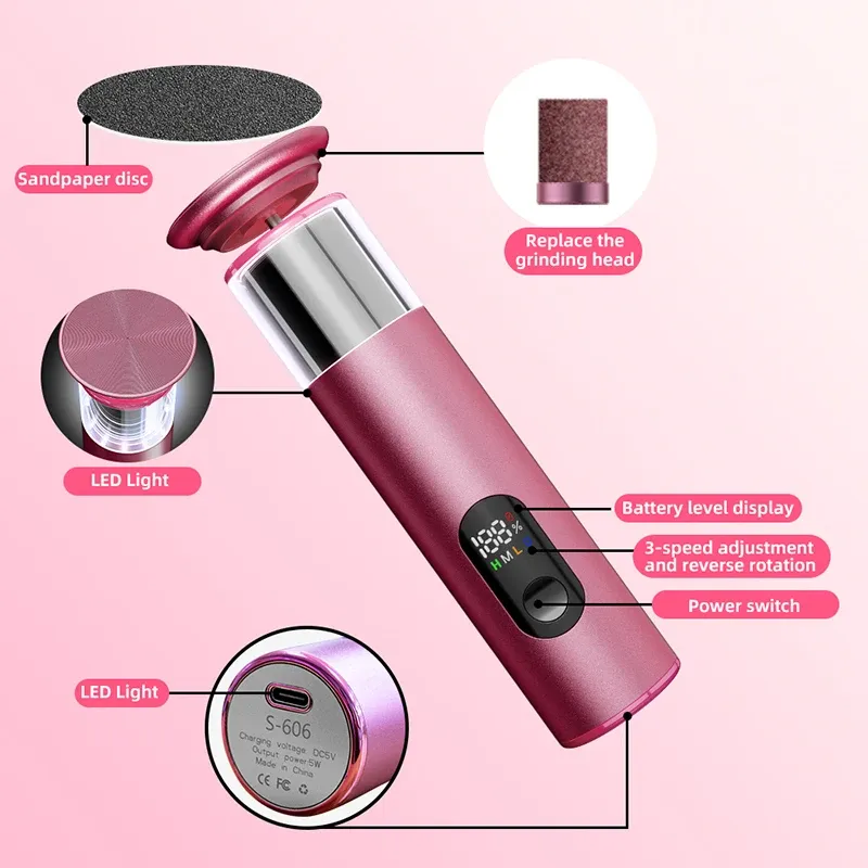 Râpe électrique rechargeable 2-en-1 pour pieds, avec 60 disques abrasifs remplaçables et kit de pédicure 2