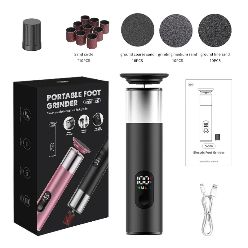 Râpe électrique rechargeable 2-en-1 pour pieds, avec 60 disques abrasifs remplaçables et kit de pédicure 7