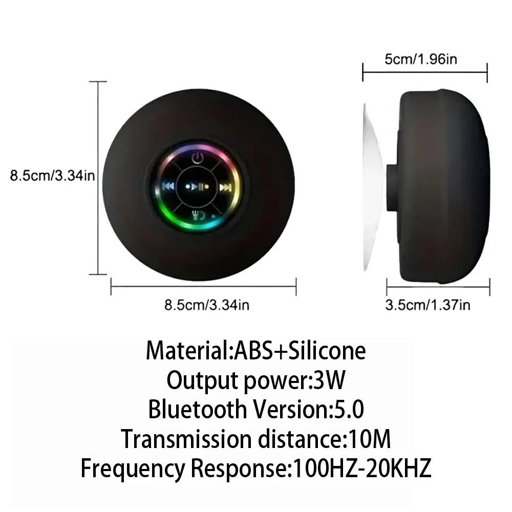 Mini haut-parleur Bluetooth portable à LED avec microphone, ventouse et étanchéité IPX4 6