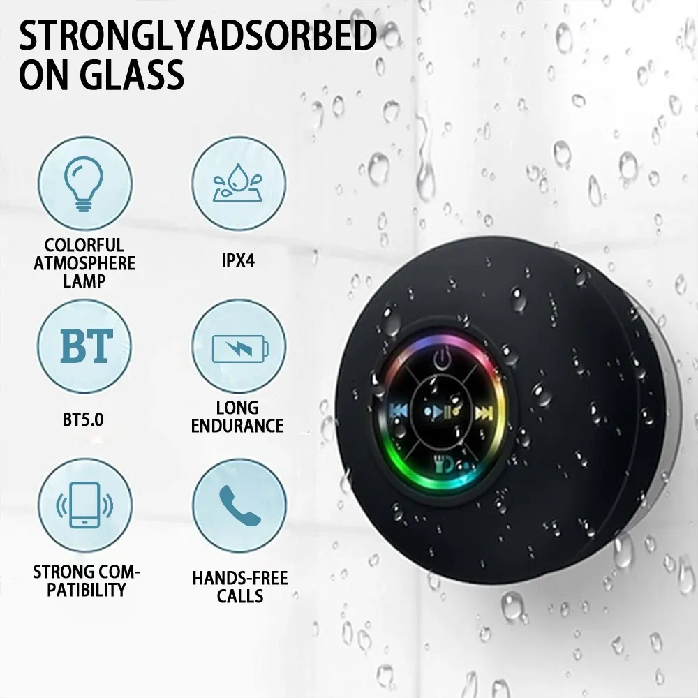 Haut-parleur Bluetooth avec ventouse fixé sur une surface lisse