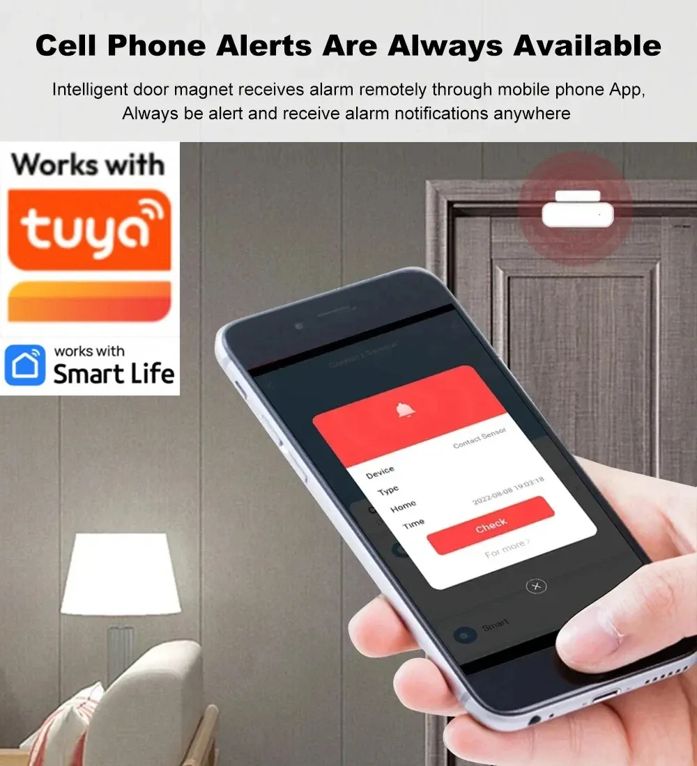 Capteur de porte/fenêtre Zigbee 3.0 à contact magnétique, alarme à distance via application, compatible Alexa et Google Home (hub requis) 4