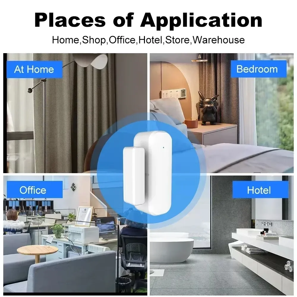 Capteur de porte/fenêtre Zigbee 3.0 à contact magnétique, alarme à distance via application, compatible Alexa et Google Home (hub requis) 6