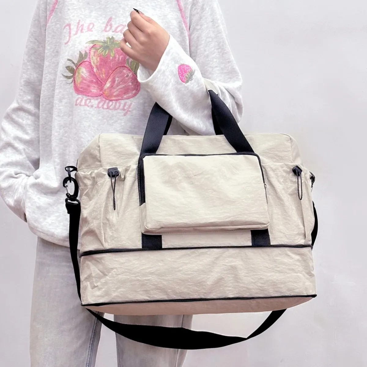 Sac de voyage de grande capacité pour courts séjours, sac de rangement pour bagages, sac de sport léger et portable pour femme, extensible et fixable sur valise à roulettes - Image 1