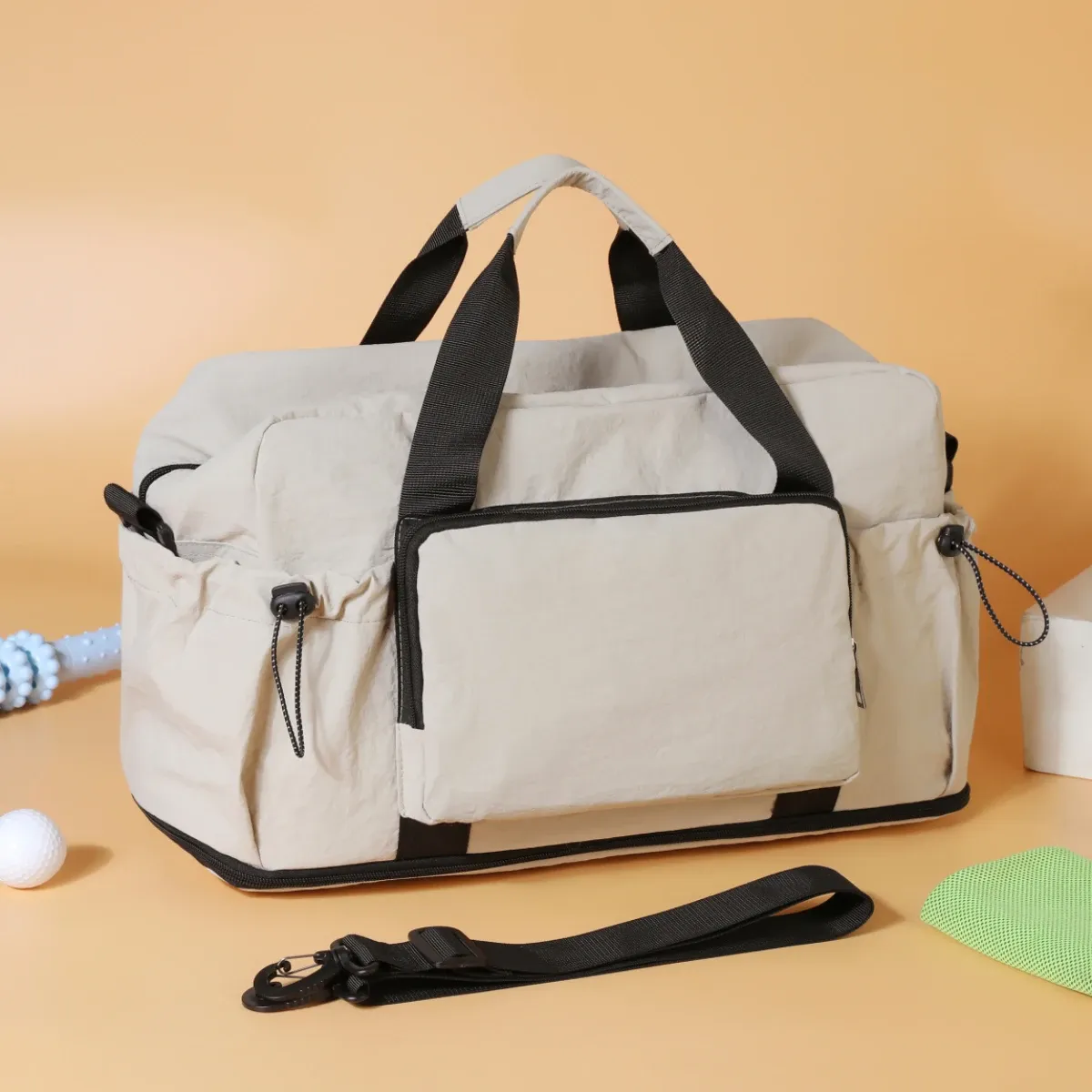 Sac de voyage de grande capacité pour courts séjours, sac de rangement pour bagages, sac de sport léger et portable pour femme, extensible et fixable sur valise à roulettes 11