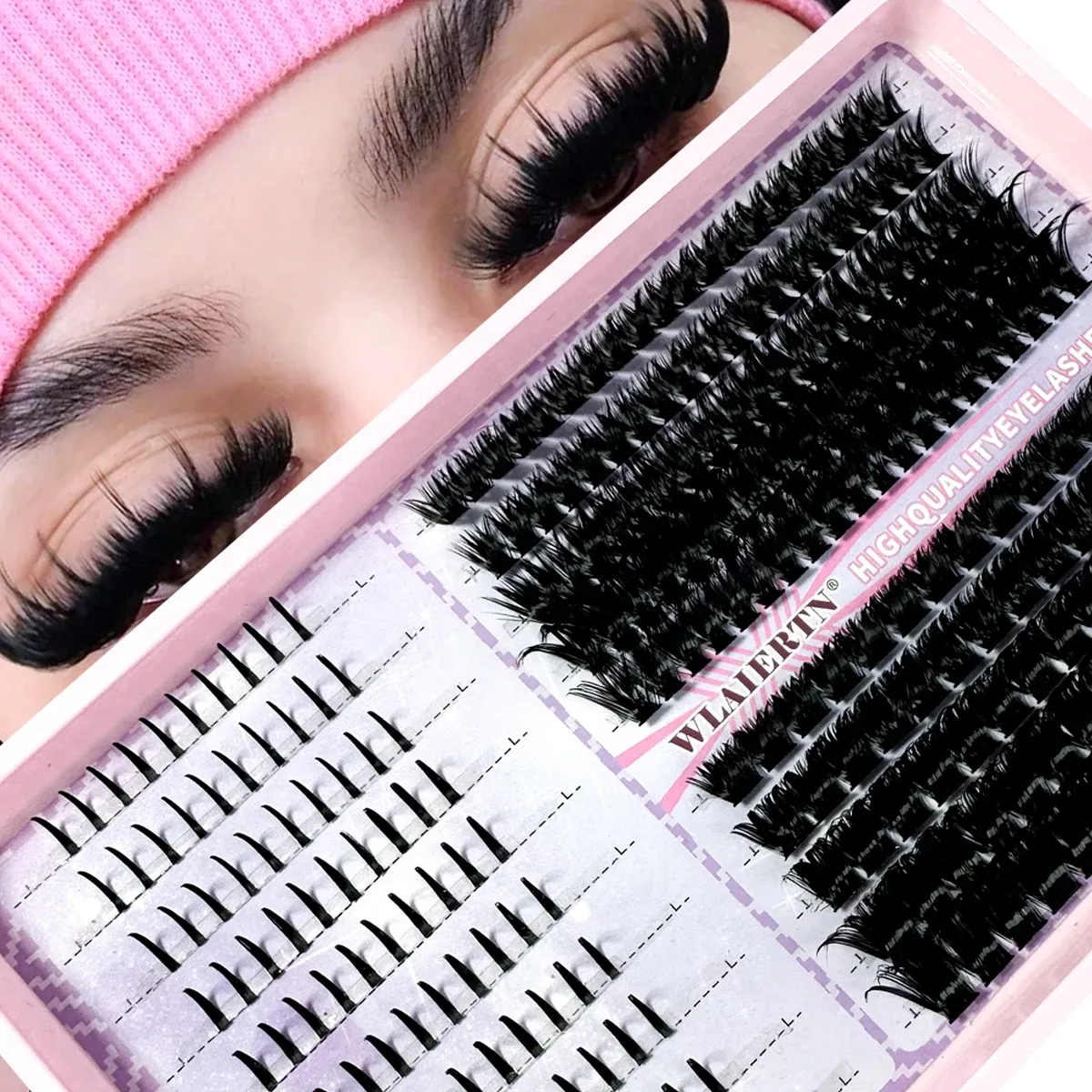 Kit d'extensions de cils en grappes, volume 3D, courbure D, longueurs mixtes 10 à 16 mm, à appliquer soi-même 7