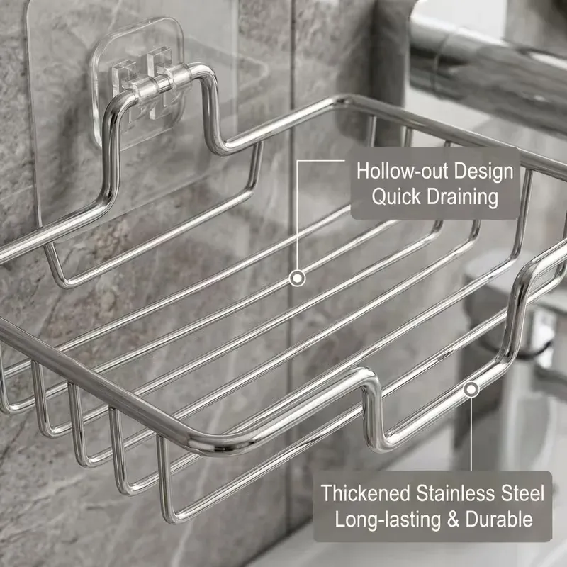 Organisateur multifonction sous l'évier en acier inoxydable argenté, sans perçage, avec système de drainage, porte-savon mural, lot de 1, 2 ou 3 pièces 3