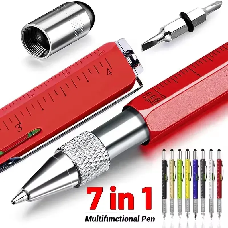 Stylet capacitif multifonctionnel 7 en 1 pour écran tactile avec tournevis, règle, jauge de niveau et stylo à bille rechargeable