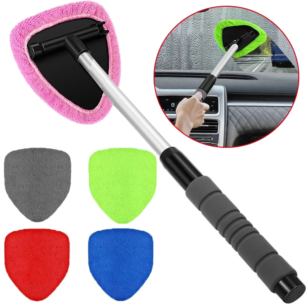 Ensemble de brosses de nettoyage pour pare-brise en microfibre, nettoyeur de vitres télescopique et grattoir anti-buée - Image 1