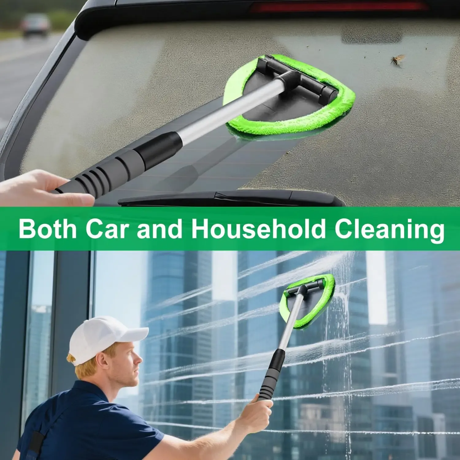 Brosse de nettoyage de pare-brise en microfibre en action