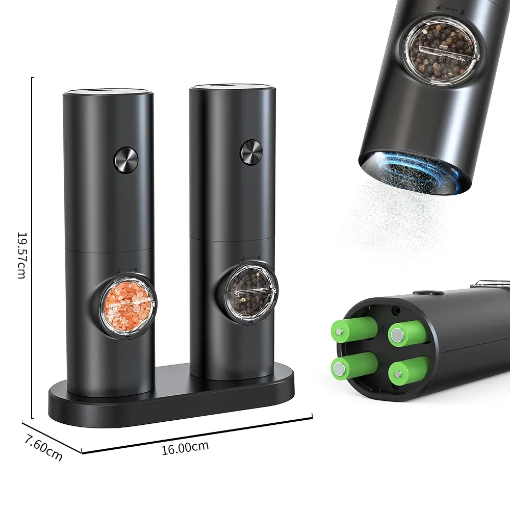 Moulin électrique automatique à poivre et sel avec lumière LED, mouture réglable 3