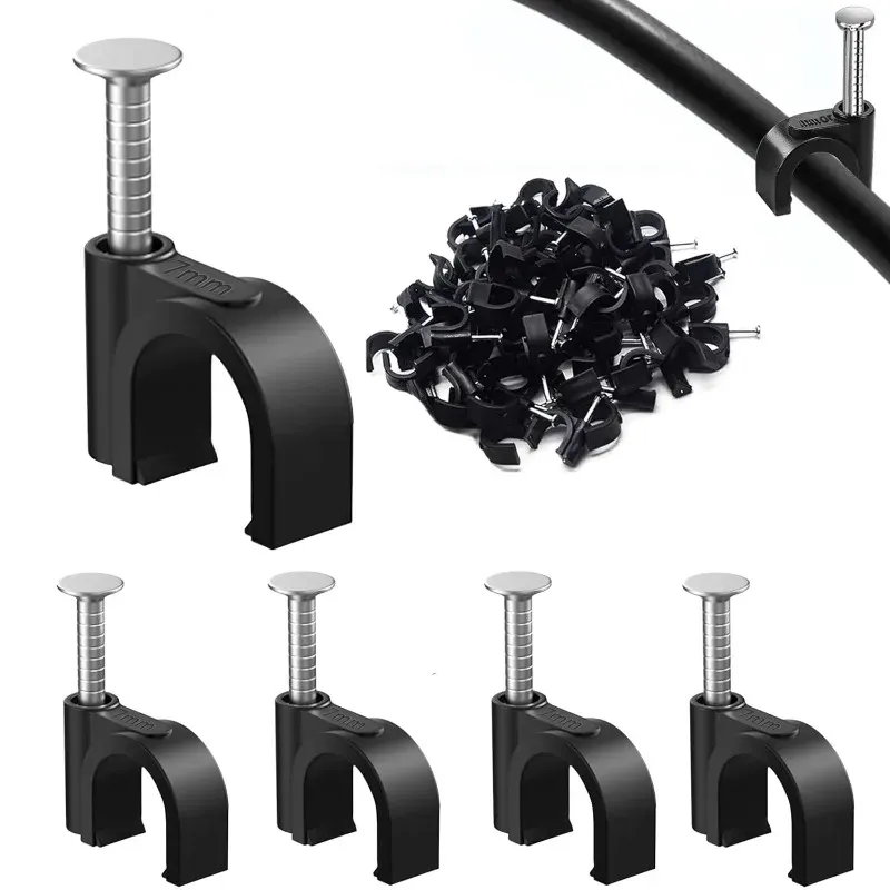 Lot de 100 attaches-câbles noires 4, 6, 8, 10, 12, 14, 16 mm, serre-câbles à clouer pour câbles et cordons coaxiaux 7