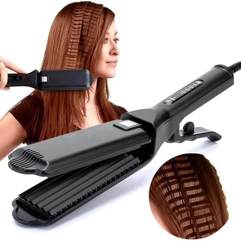 Fer à boucler professionnel en céramique, avec peigne et plaque ondulée à clips
