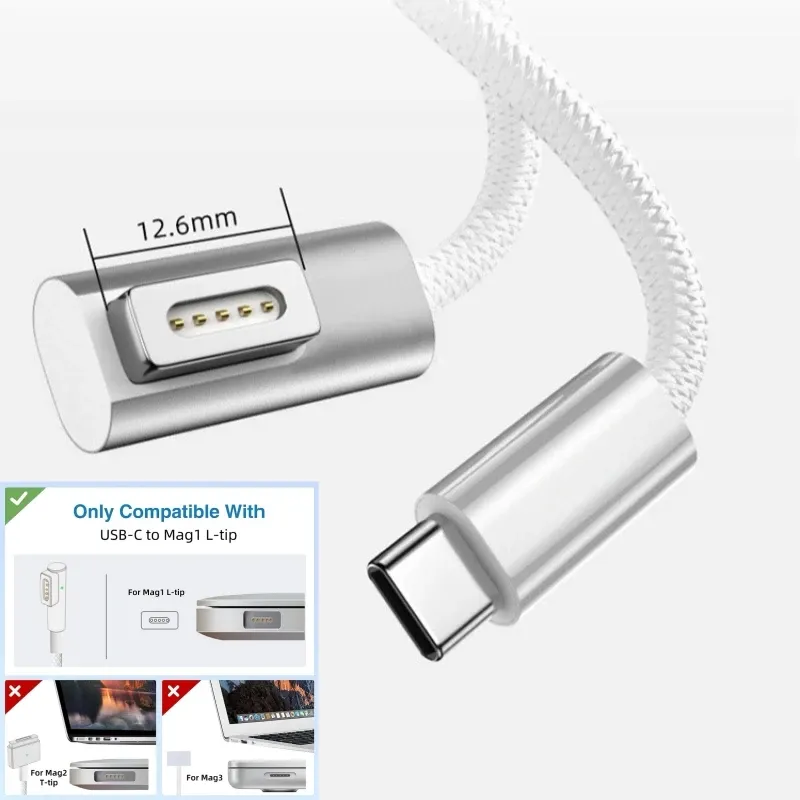 Câble de charge USB-C vers MagSafe 2 tressé en forme de T pour MacBook Air et Pro, compatible avec les chargeurs 45 W, 60 W et 85 W 23