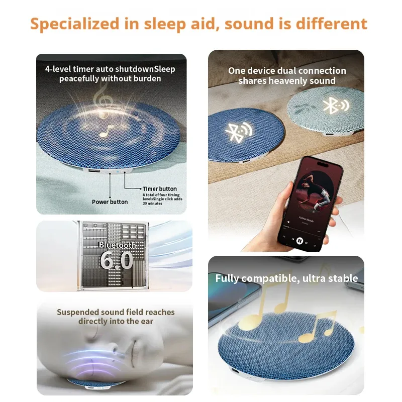 Haut-parleur Bluetooth 6.0 ultra-fin pour le sommeil, lecteur MP3 sans fil, machine sonore à placer sous l'oreiller 3