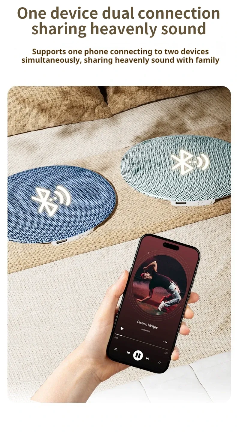 Haut-parleur d'oreiller Bluetooth, mise en situation nocturne