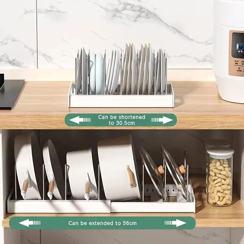 Organisateur extensible à 7 compartiments réglables pour poêles, couvercles et ustensiles de cuisine 4