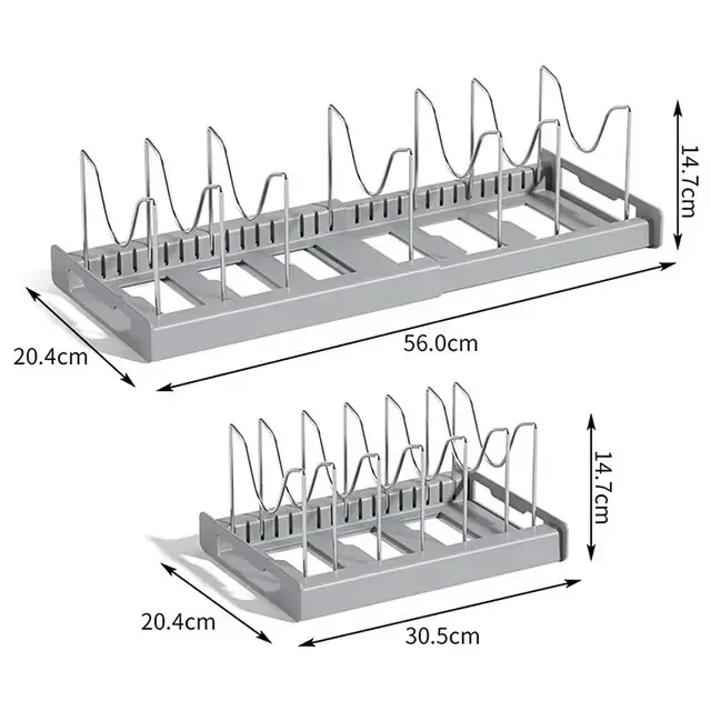 Organisateur extensible à 7 compartiments réglables pour poêles, couvercles et ustensiles de cuisine 8