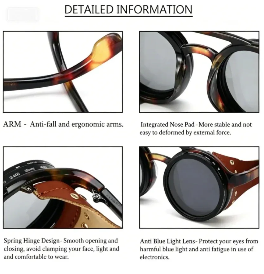 Lunettes de soleil polarisées réglables ND9, style rétro punk rond, pour hommes et femmes, idéales pour la pêche et la conduite en extérieur, protection UV400 5