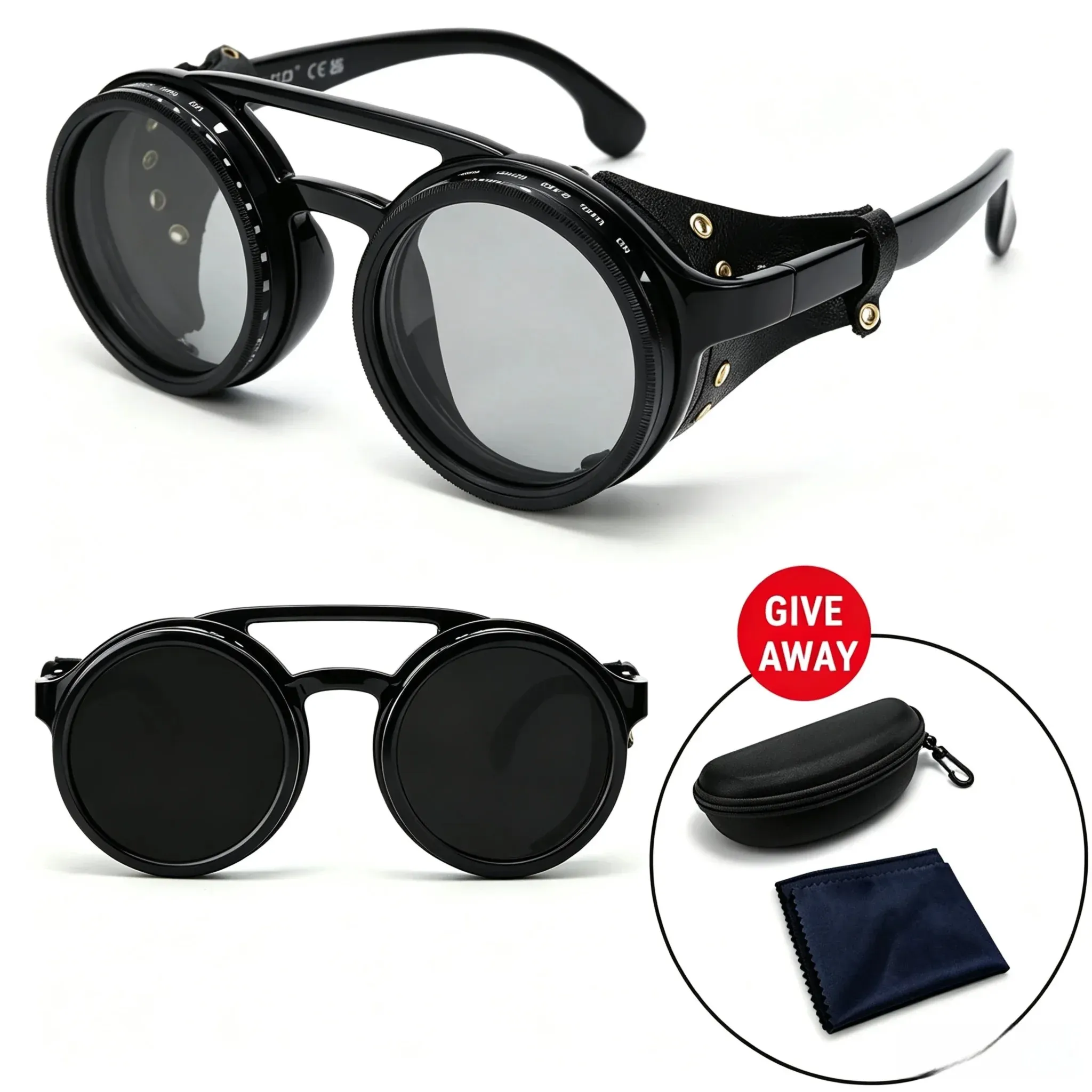Lunettes de soleil polarisées réglables ND9, style rétro punk rond, pour hommes et femmes, idéales pour la pêche et la conduite en extérieur, protection UV400 35