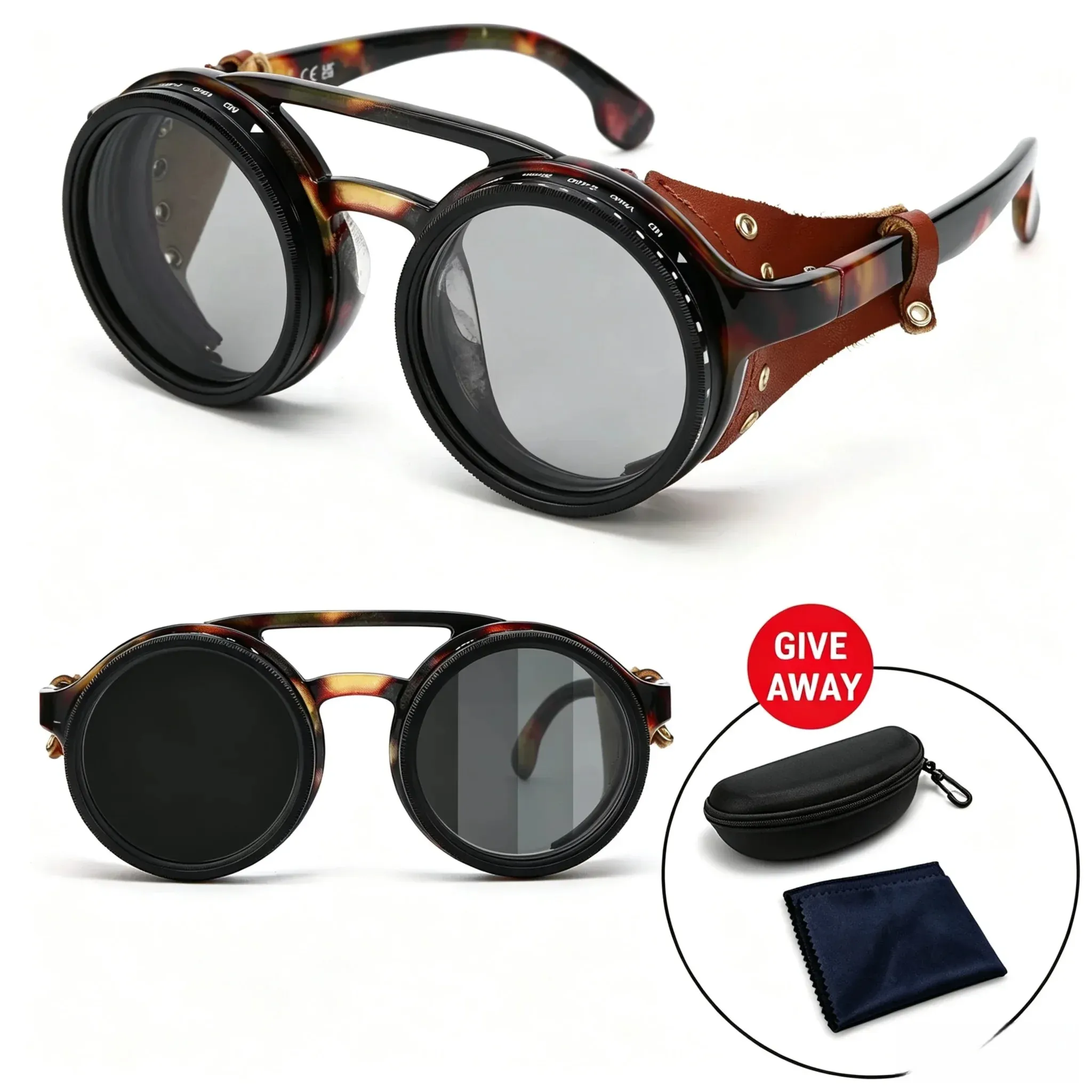 Lunettes de soleil polarisées réglables ND9, style rétro punk rond, pour hommes et femmes, idéales pour la pêche et la conduite en extérieur, protection UV400 36