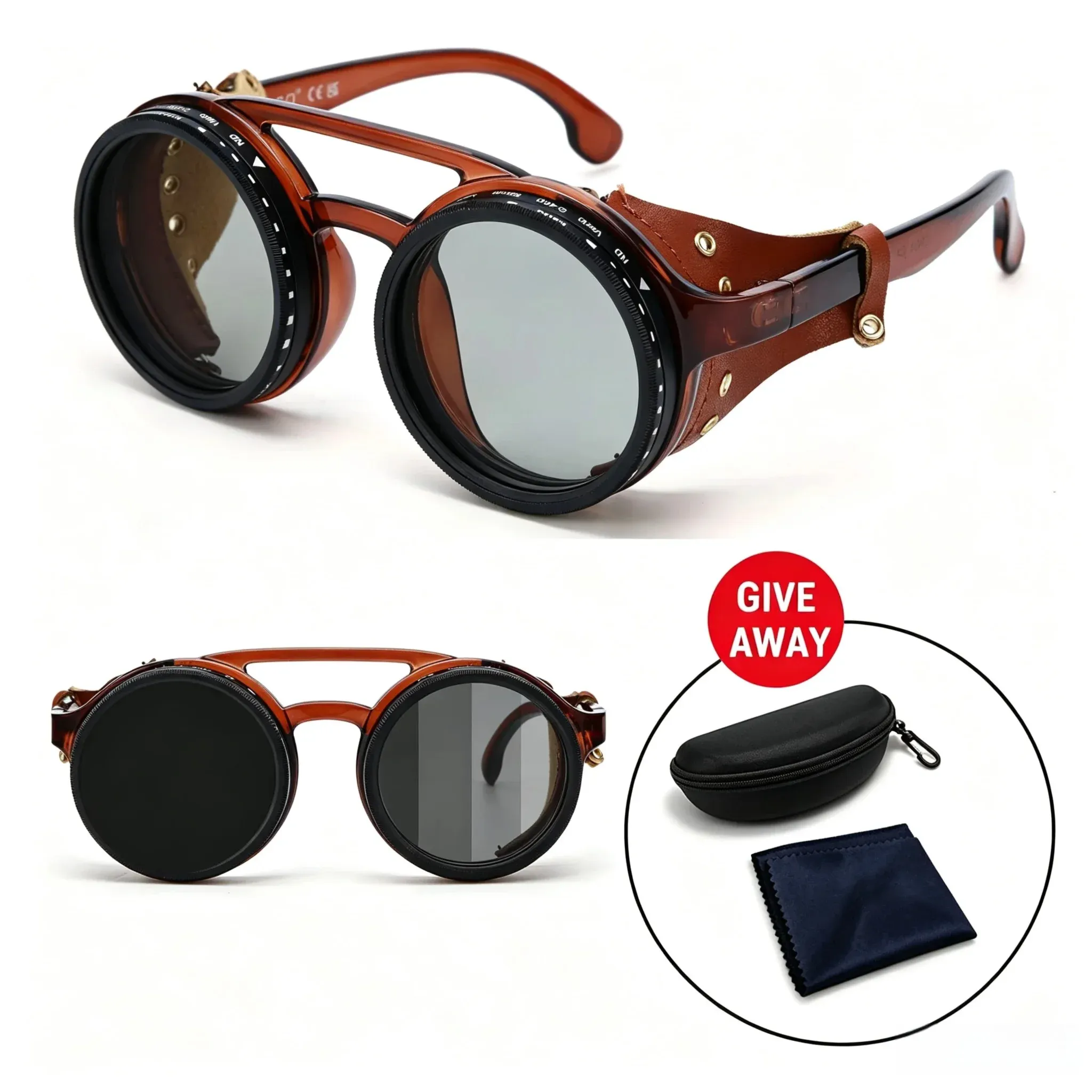 Lunettes de soleil polarisées réglables ND9, style rétro punk rond, pour hommes et femmes, idéales pour la pêche et la conduite en extérieur, protection UV400 34