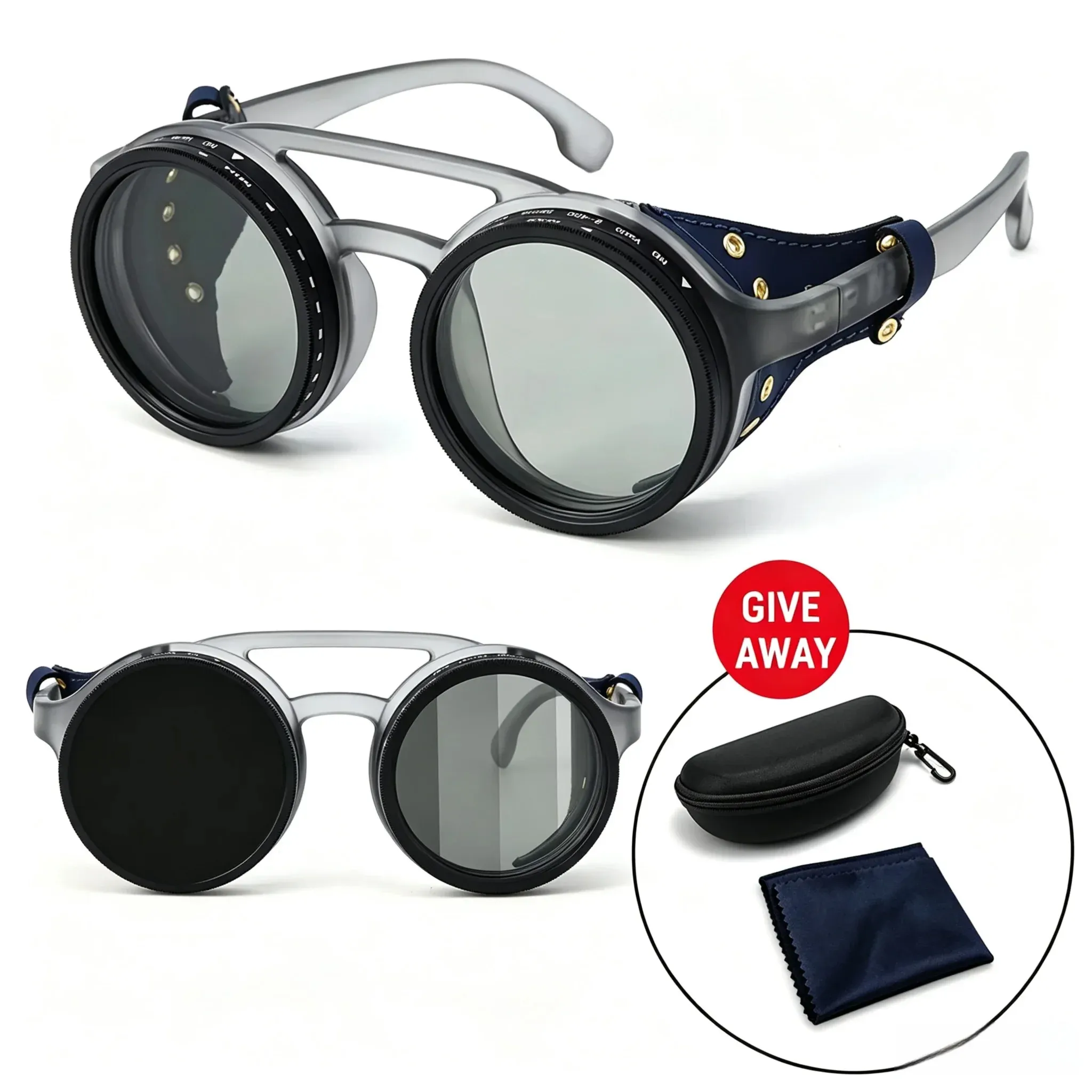 Lunettes de soleil polarisées réglables ND9, style rétro punk rond, pour hommes et femmes, idéales pour la pêche et la conduite en extérieur, protection UV400 31