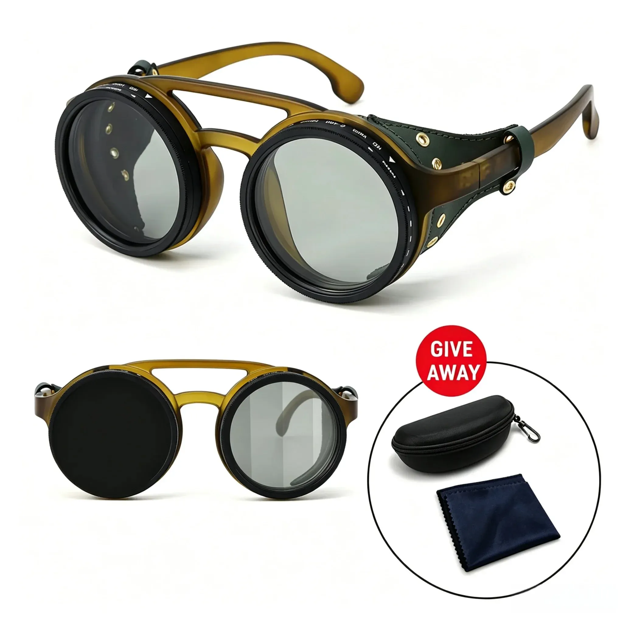 Lunettes de soleil polarisées réglables ND9, style rétro punk rond, pour hommes et femmes, idéales pour la pêche et la conduite en extérieur, protection UV400 32