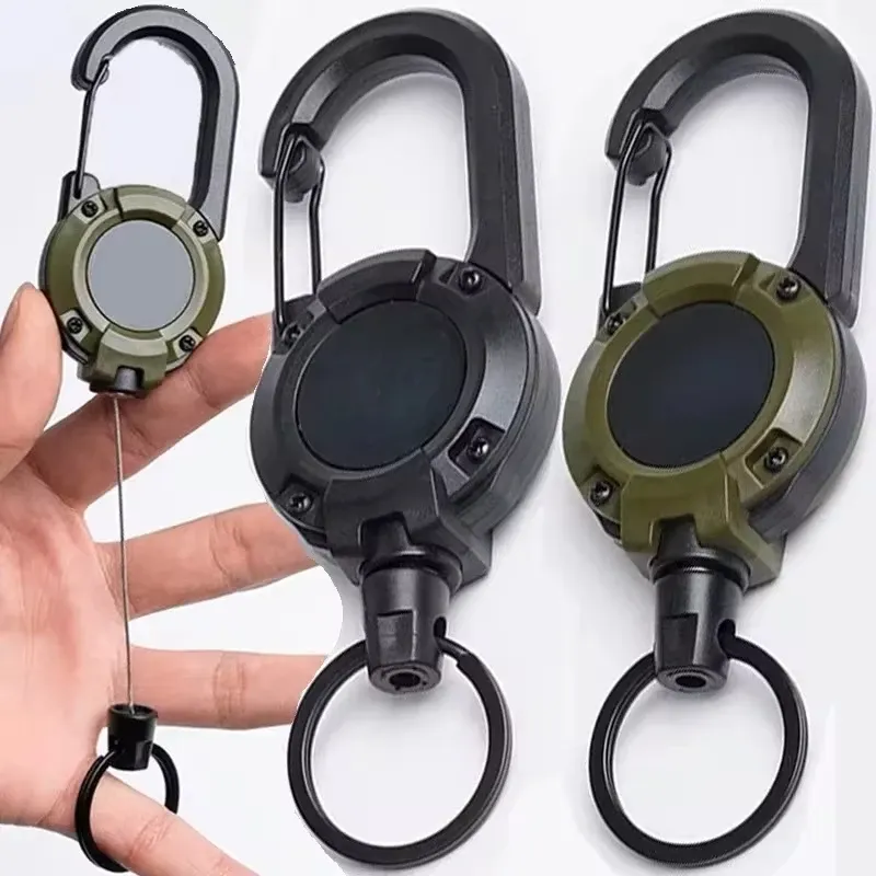 Porte-clés rétractable robuste à bobine et câble en acier, avec boucle à ressort, pour usage sportif et plein air 2