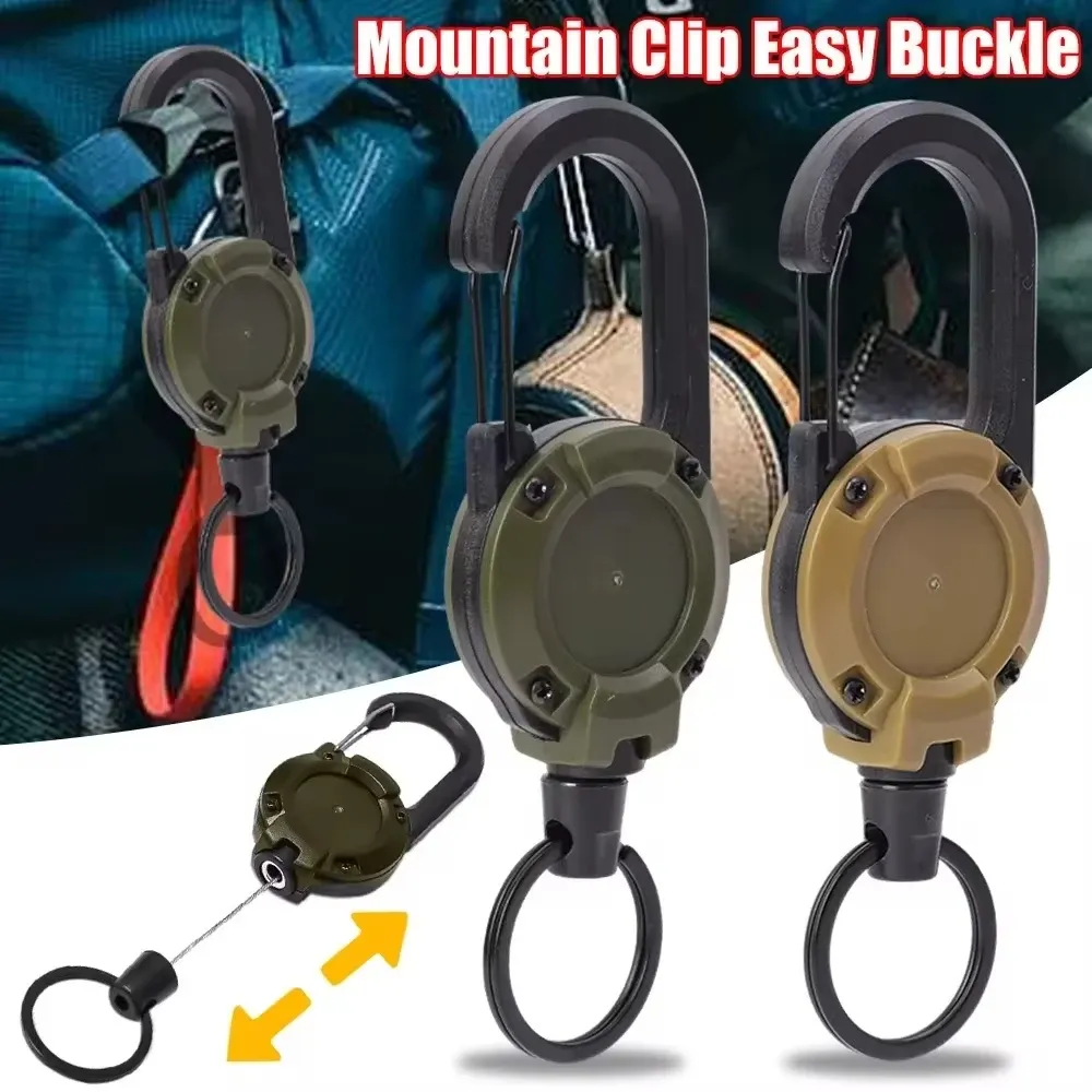 Porte-clés rétractable robuste à bobine et câble en acier, avec boucle à ressort, pour usage sportif et plein air 5