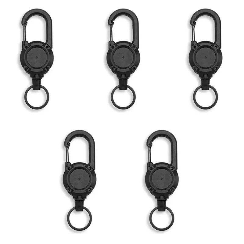Porte-clés rétractable robuste à bobine et câble en acier, avec boucle à ressort, pour usage sportif et plein air 9