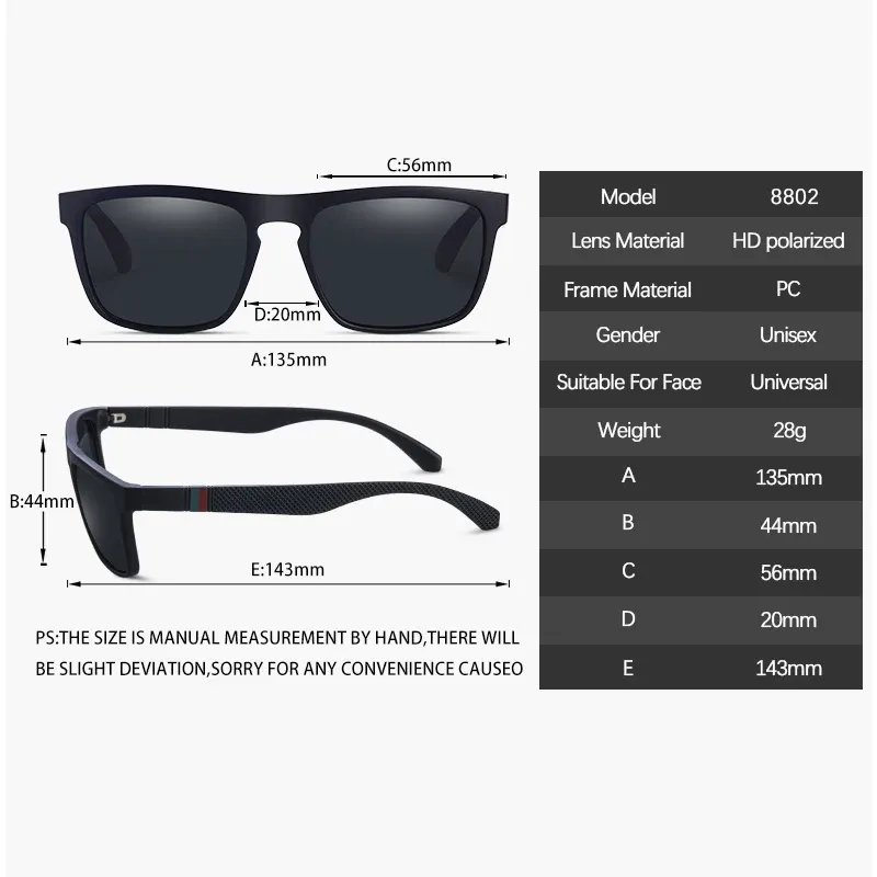 Lunettes de soleil carrées vintage polarisées unisexes, lunettes rétro pour la conduite et la pêche, protection UV400 5