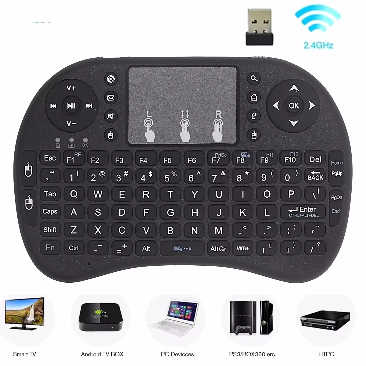 Clavier sans fil Air Mouse avec pavé tactile AZERTY, rétroéclairé RGB, mini, pour PC et TV Box