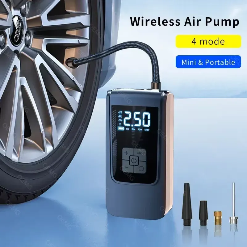 Pompe à air sans fil portable pour voiture, moto, vélo et ballons, avec écran LCD