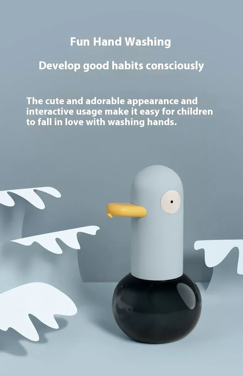 Vue détaillée du distributeur de savon canard pour enfants