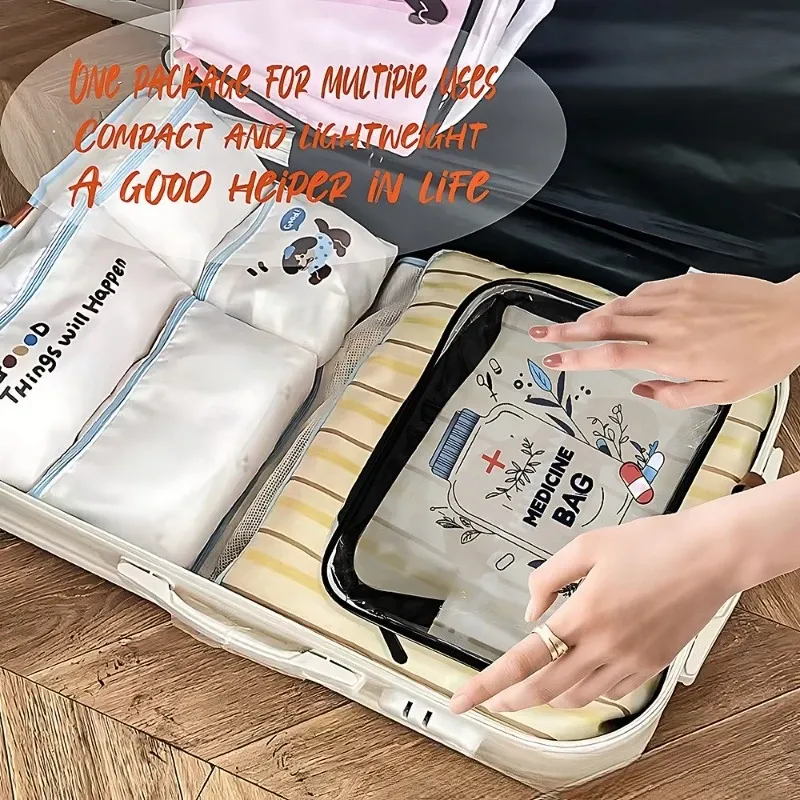 Rangement de produits de toilette dans une trousse transparente